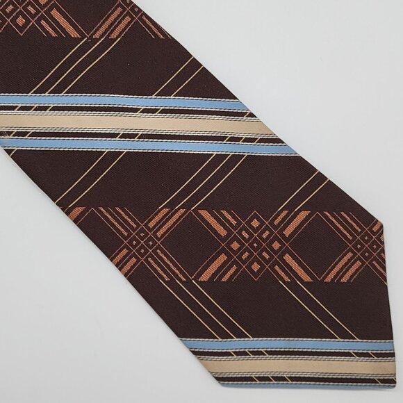 Montgomery Ward Necktie Stripe Geometric Brown Blue 4.25" W 56.5" L VTG Retro - Picture 2 of 5